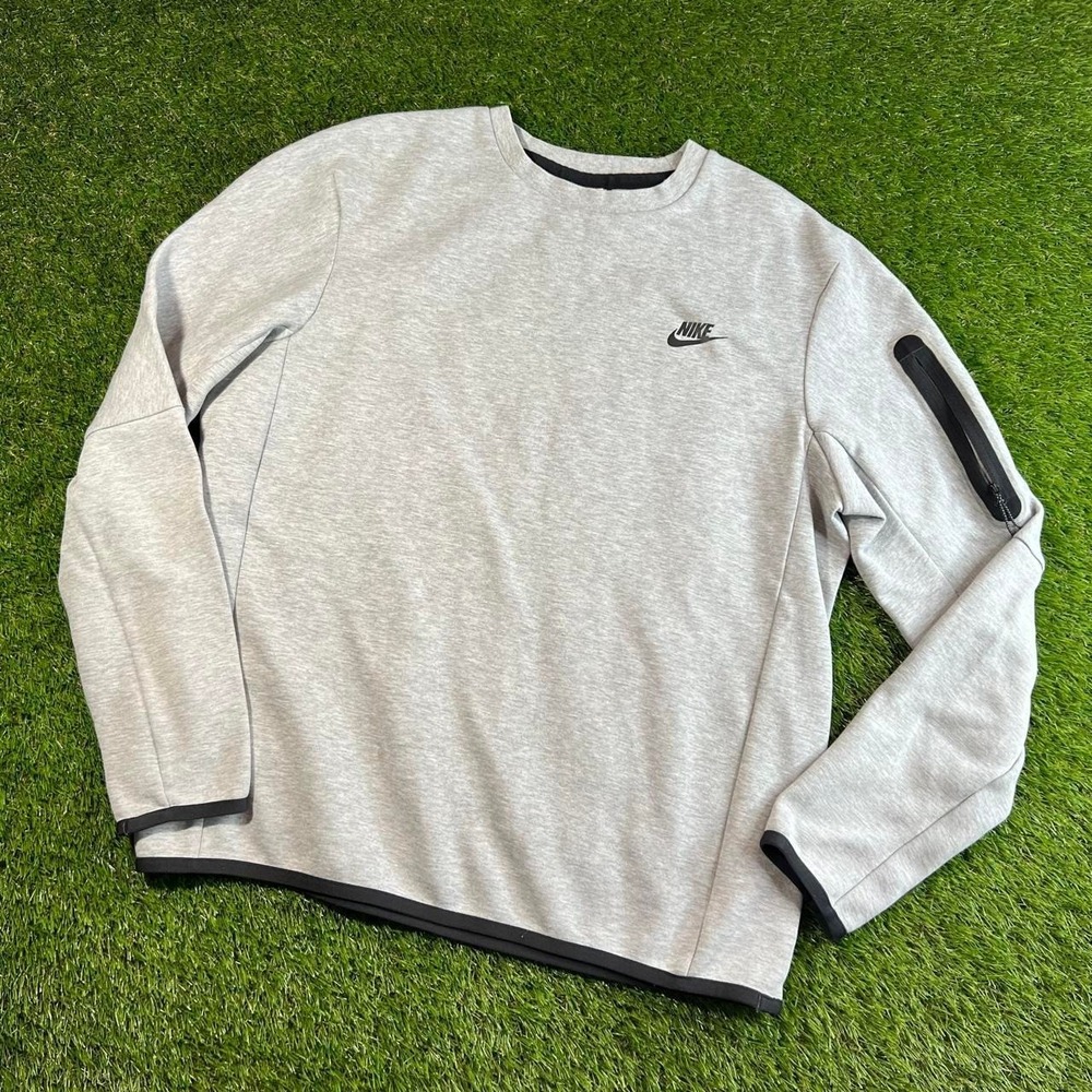 Nike Sportswear Tech Fleece Crewneck Tall Large Gray Sweatshirt Pocket Mens L - Picture 1 of 7